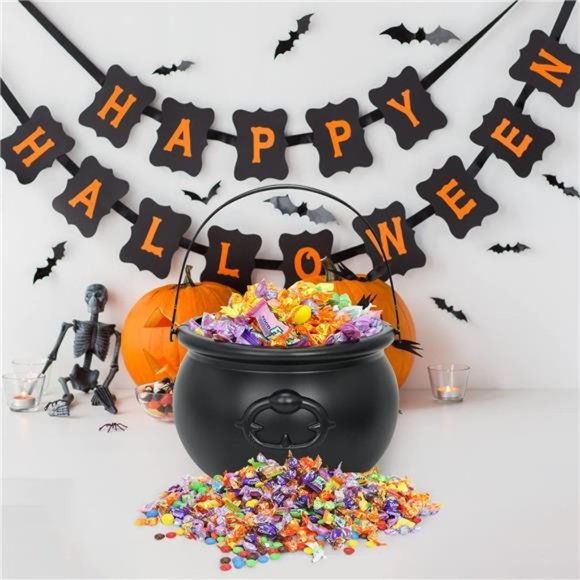 Large Halloween Black Cauldron 7.5'', Halloween Candy Cauldron, Candy Kettle - Picture 7 of 7